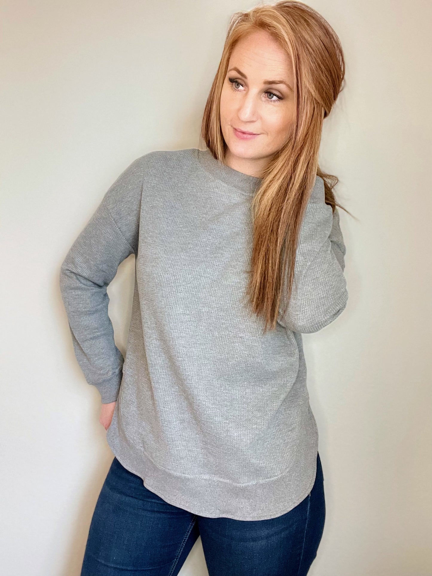 Meet your new favorite long sleeve top! It's all about that waffle knit texture with this Super classy unique texture and simple design – crew neck, long sleeves, and a straight hemline with some cool ribbed details. This waffle knit top is all about the cozy vibes, rocking a regular fit and made from seriously fine fabric. Upgrade your chill style with this laid-back essential that's as comfy as it is stylish! 