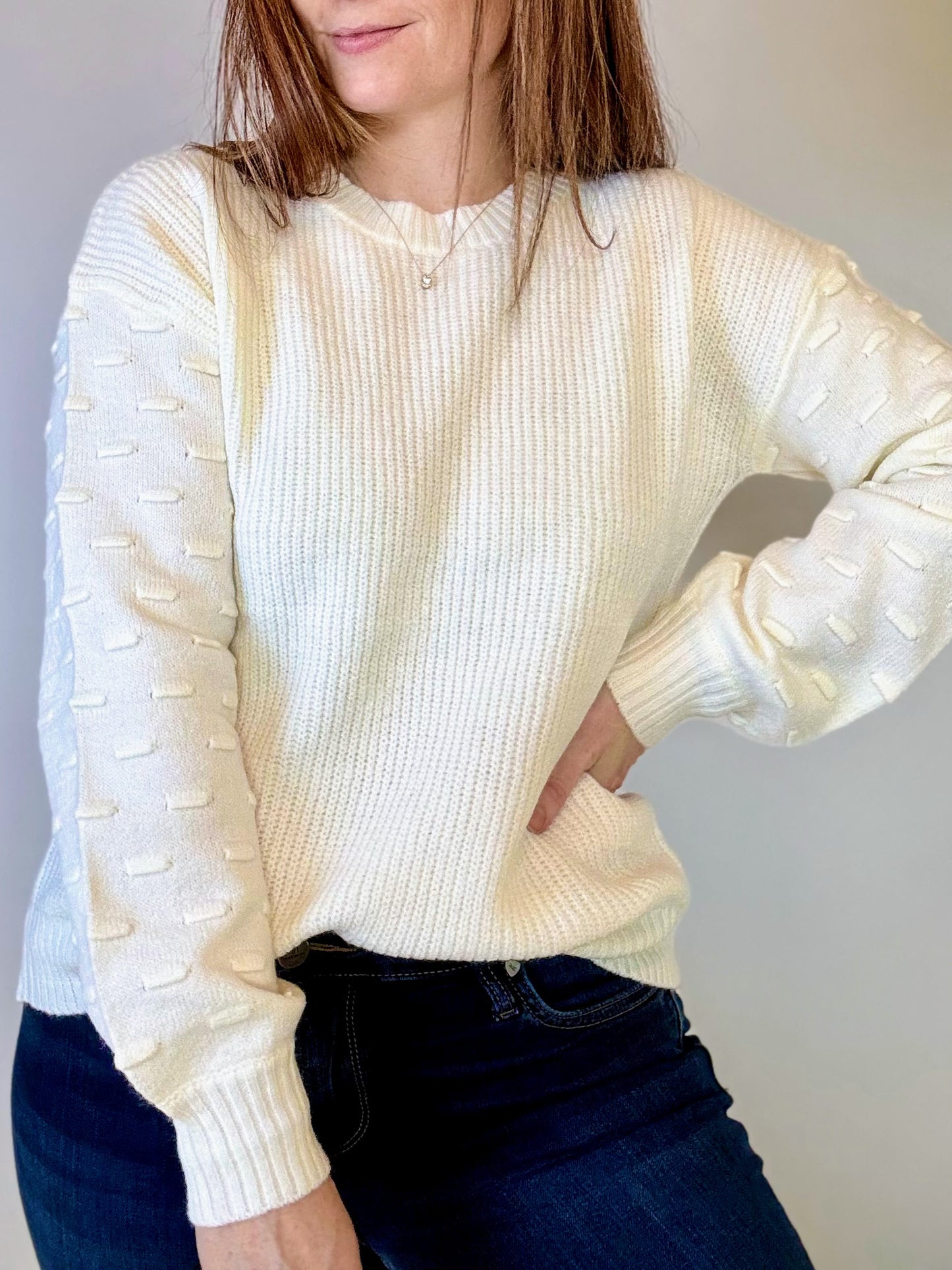 Ecru Detailed Sleeve Sweater